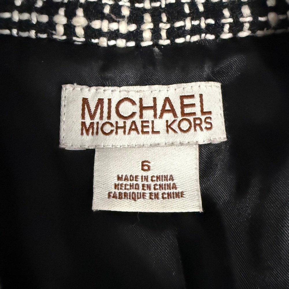 Michael Kors Black White Tweed Blazer Jacket Three Button Pocketed Size 6 - Picture 9 of 10